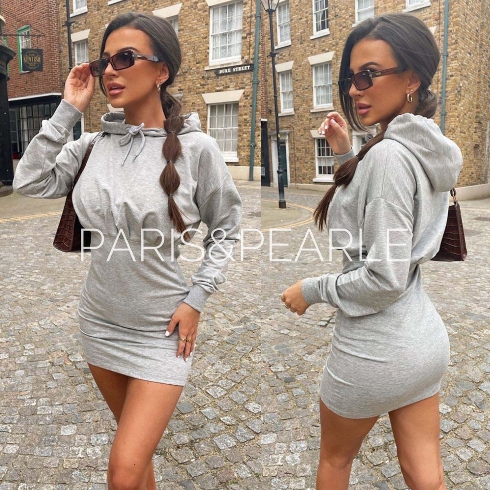 Kendall Grey Pleated Hoodie Dress